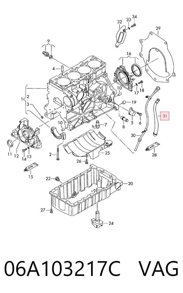 Cano derivado de ventilação de cárter (de separador de óleo) 06A103217C VAG