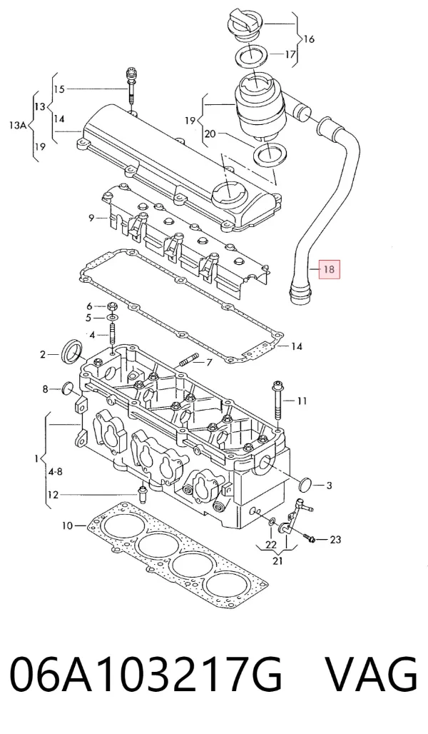 Cano derivado de ventilação de cárter (de separador de óleo) 06A103217G VAG