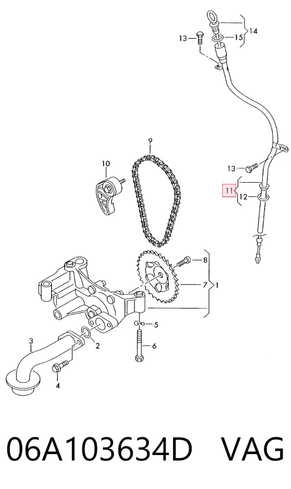 Guia de sonda indicador do nível de óleo no motor 06A103634D VAG