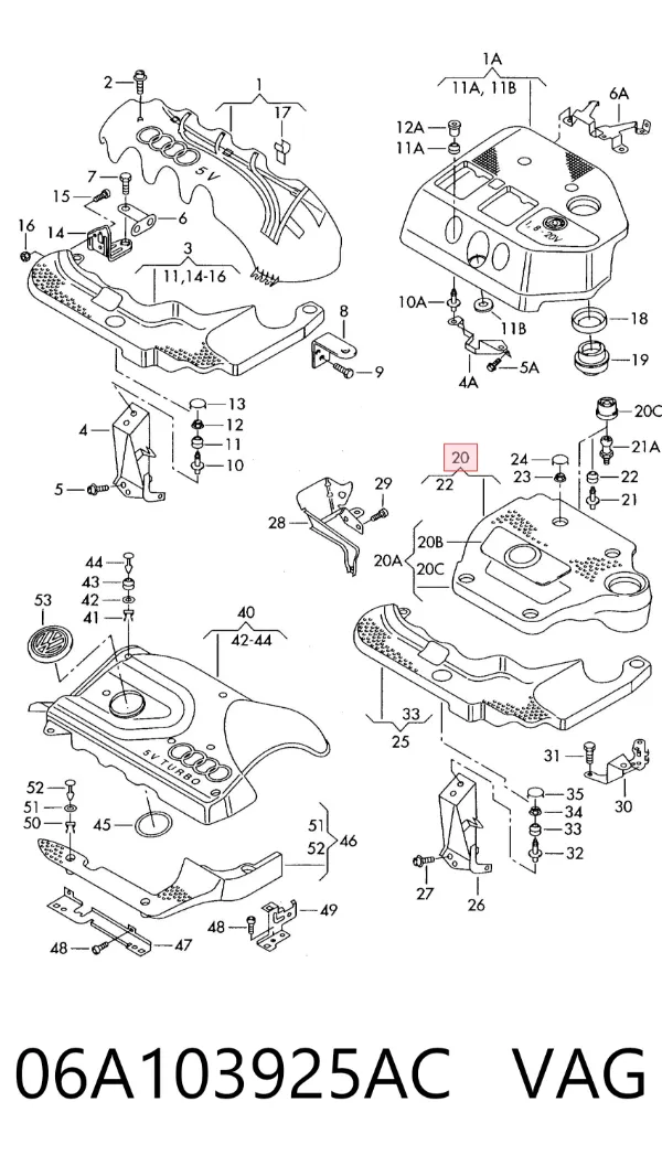 Tampa de motor decorativa 06A103925AC VAG