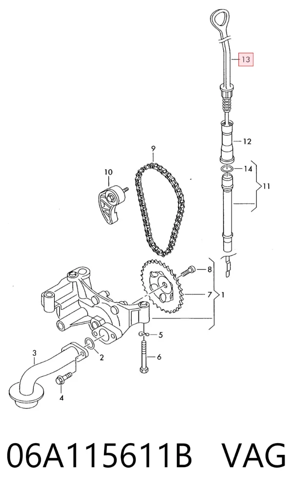 Sonda (indicador) do nível de óleo no motor 06A115611B VAG