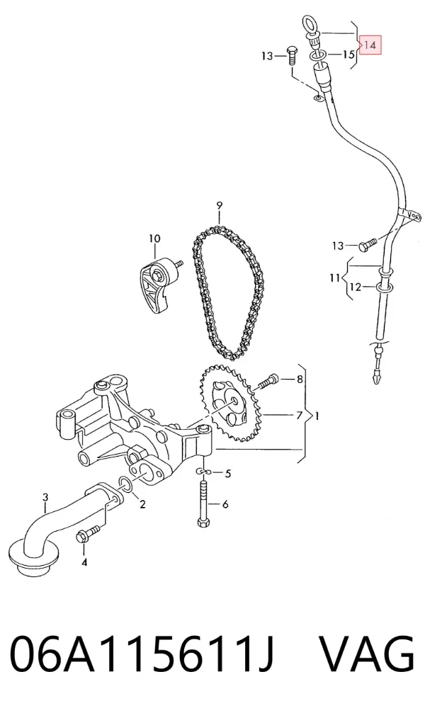 Sonda (indicador) do nível de óleo no motor 06A115611J VAG