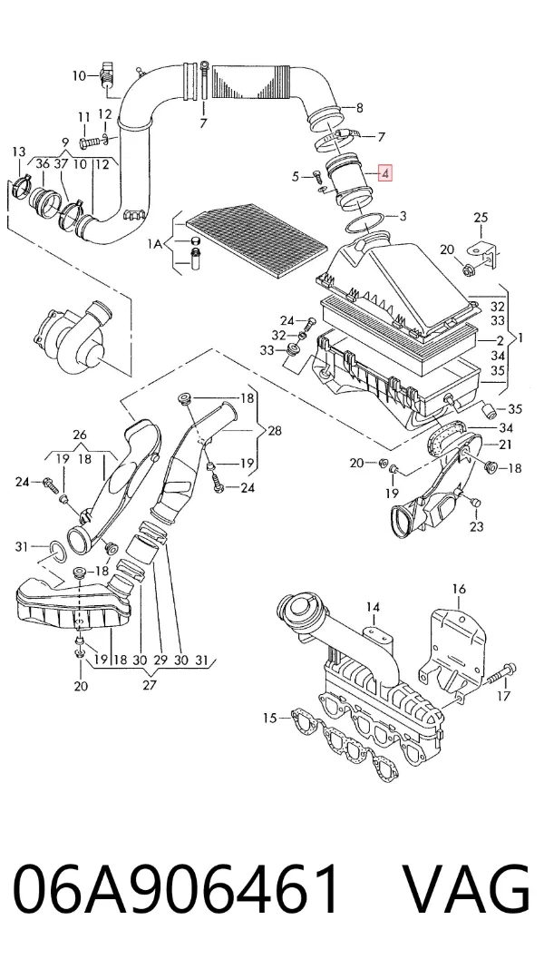Sensor de fluxo (consumo) de ar, medidor de consumo M.A.F. - (Mass Airflow) 06A906461 VAG