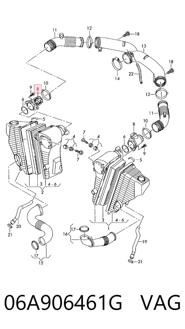 Sensor de fluxo (consumo) de ar, medidor de consumo M.A.F. - (Mass Airflow) 06A906461G VAG