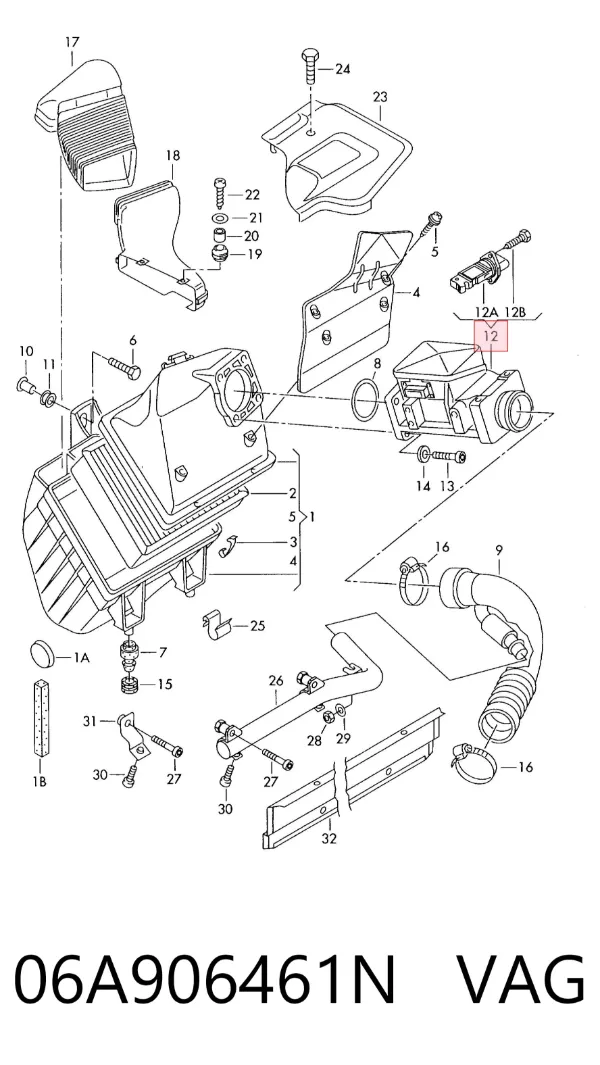 Sensor de fluxo (consumo) de ar, medidor de consumo M.A.F. - (Mass Airflow) 06A906461N VAG