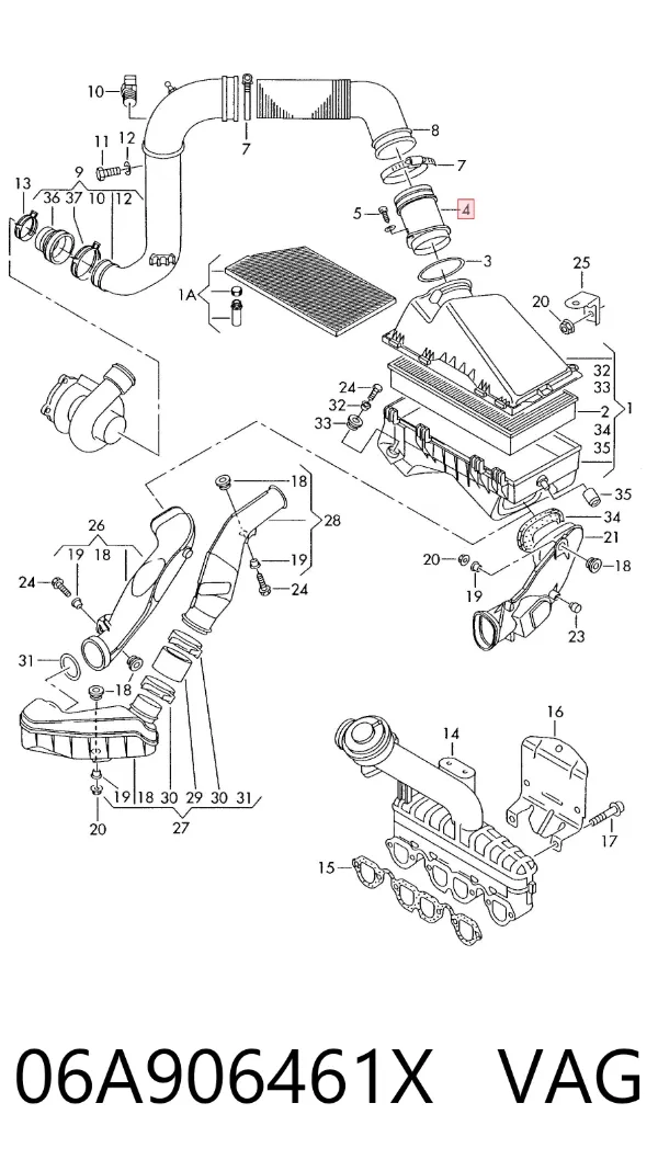 Sensor de fluxo (consumo) de ar, medidor de consumo M.A.F. - (Mass Airflow) 06A906461X VAG