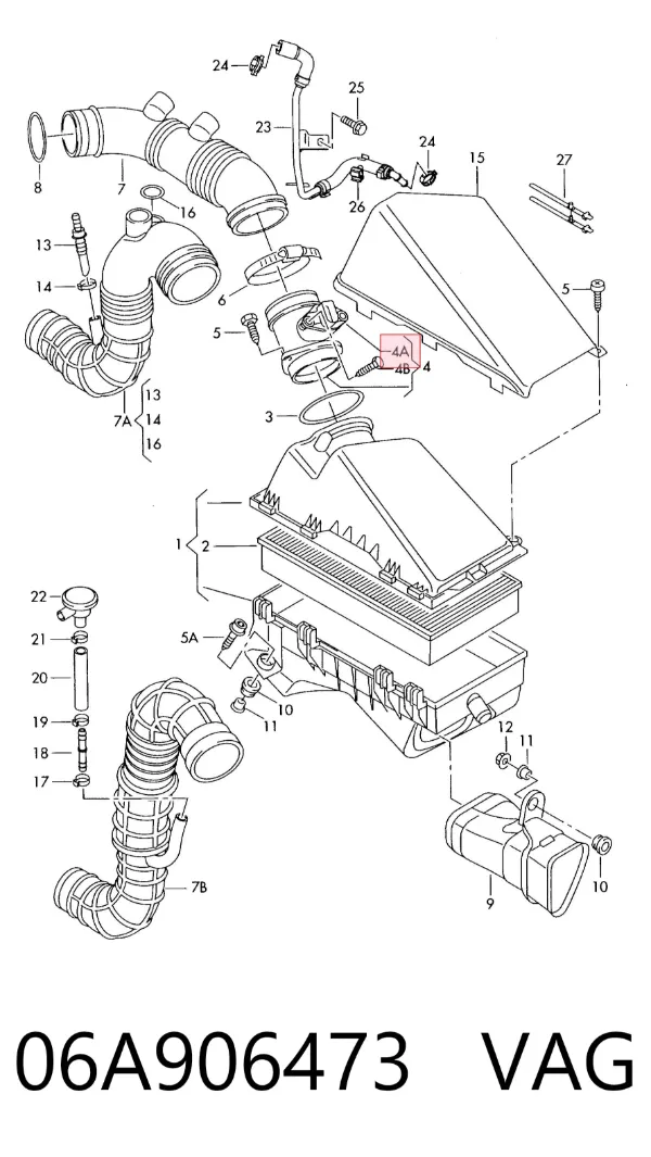 Sensor de fluxo (consumo) de ar, medidor de consumo M.A.F. - (Mass Airflow) 06A906473 VAG