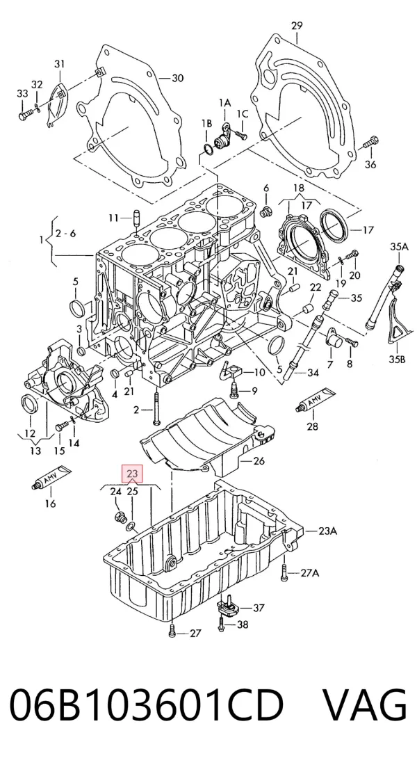 Panela de óleo de cárter do motor 06B103601CD VAG