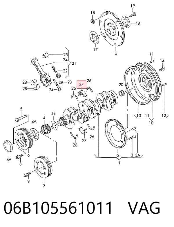 Folhas inseridas principais de cambota, kit, padrão (STD) 06B105561011 VAG
