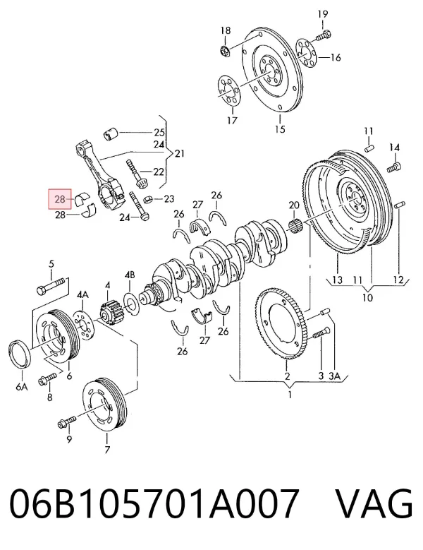 Folhas inseridas de cambota de biela, kit, padrão (STD) 06B105701A007 VAG