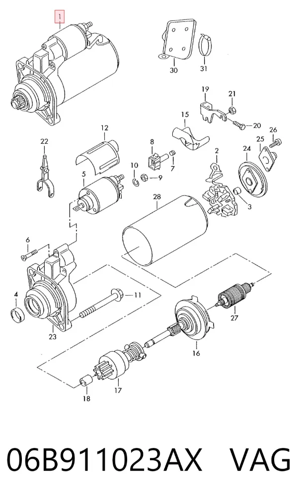 Motor de arranco 06B911023AX VAG