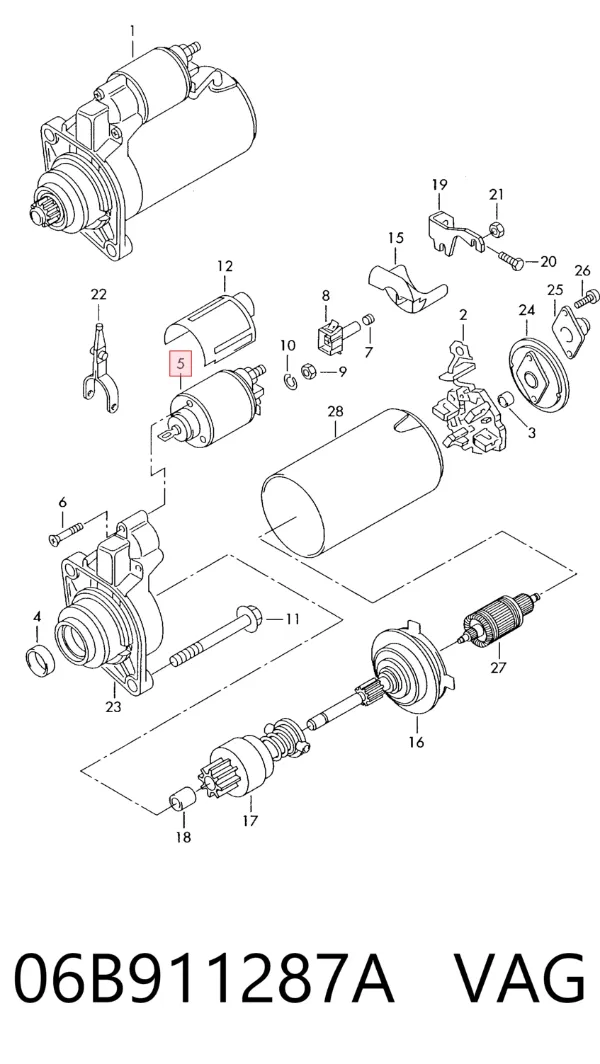 Relê retrator do motor de arranco 06B911287A VAG