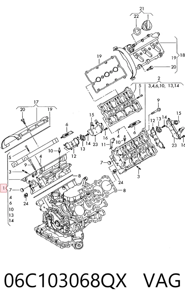 Cabeça de motor (CBC) 06C103068QX VAG