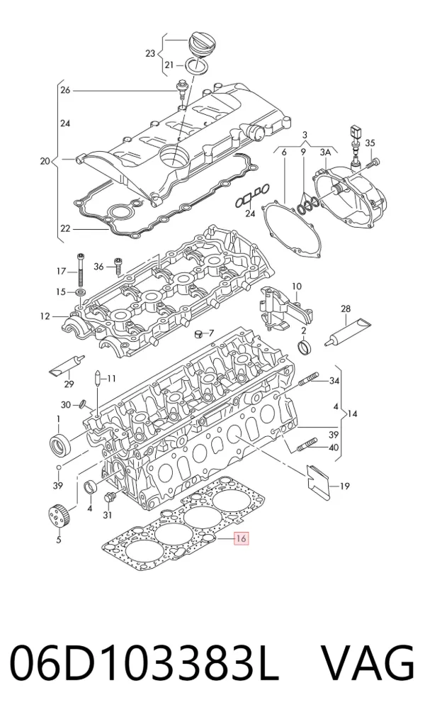Vedante de cabeça de motor (CBC) 06D103383L VAG
