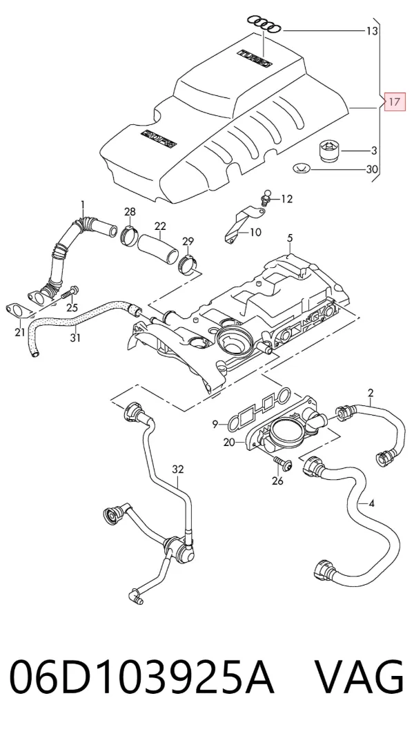 Tampa de motor decorativa 06D103925A VAG