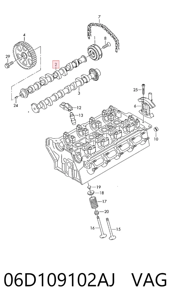 Árvore distribuidora de motor de escape 06D109102AJ VAG