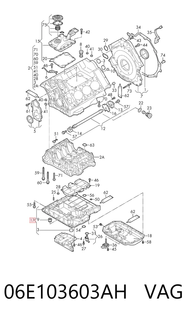 Panela de óleo de cárter do motor, parte superior 06E103603AH VAG