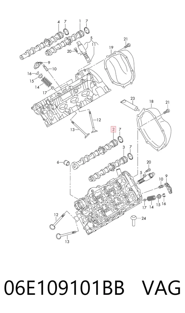 Árvore distribuidora esquerda de admissão de motor 06E109101BB VAG