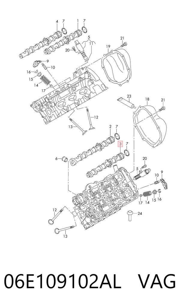 Árvore distribuidora esquerda de escape de motor 06E109102AL VAG