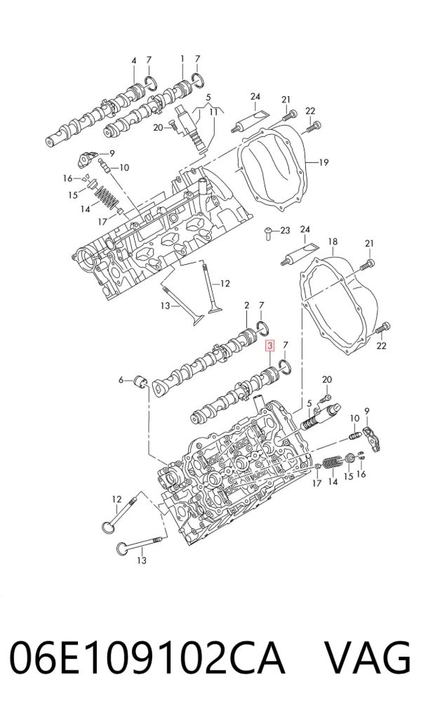 Árvore distribuidora esquerda de escape de motor 06E109102CA VAG