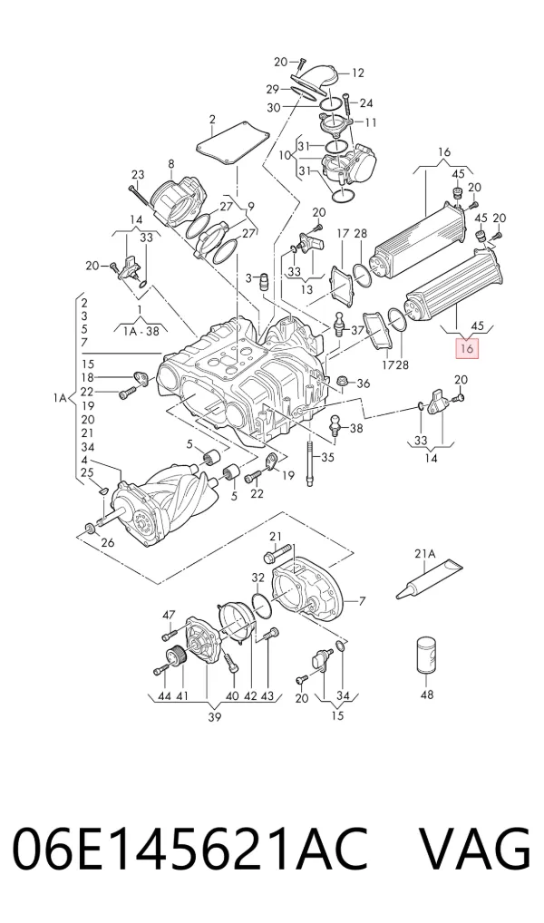 Radiador de intercooler 06E145621AC VAG