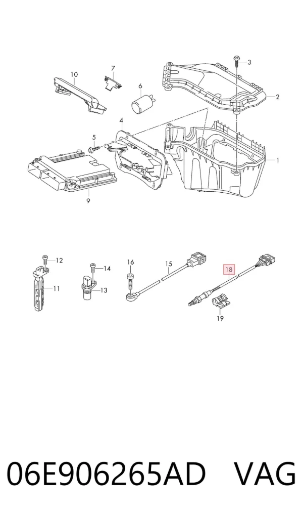 Sonda lambda, sensor de oxigênio até o catalisador 06E906265AD VAG