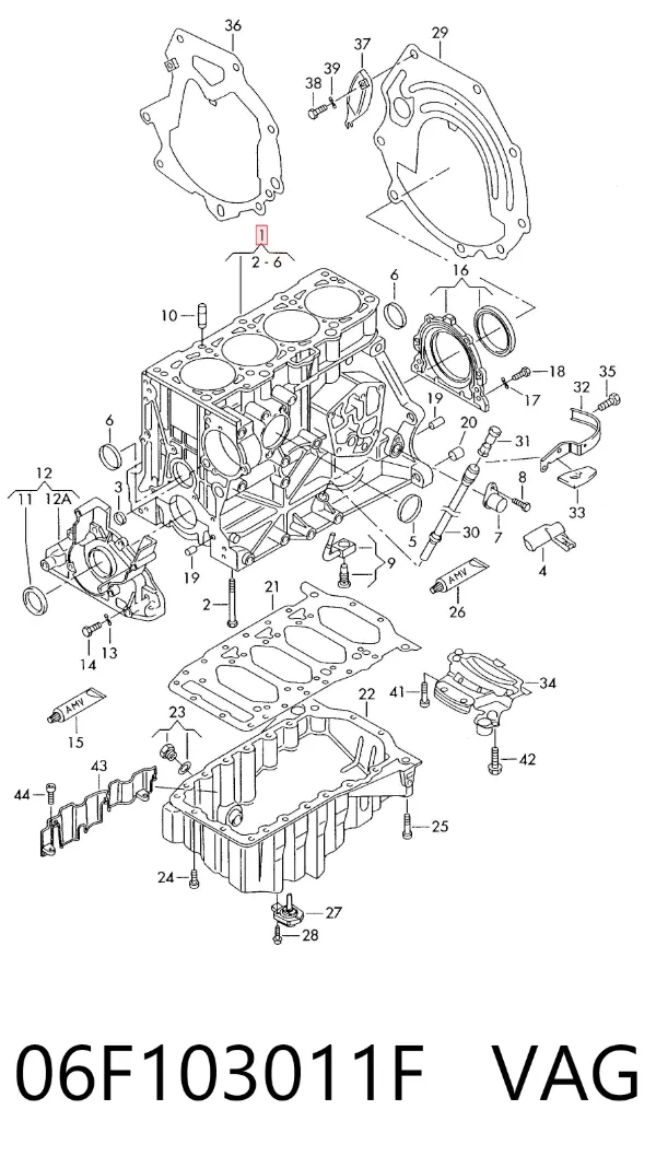 Bloco de cilindros de motor 06F103011F VAG