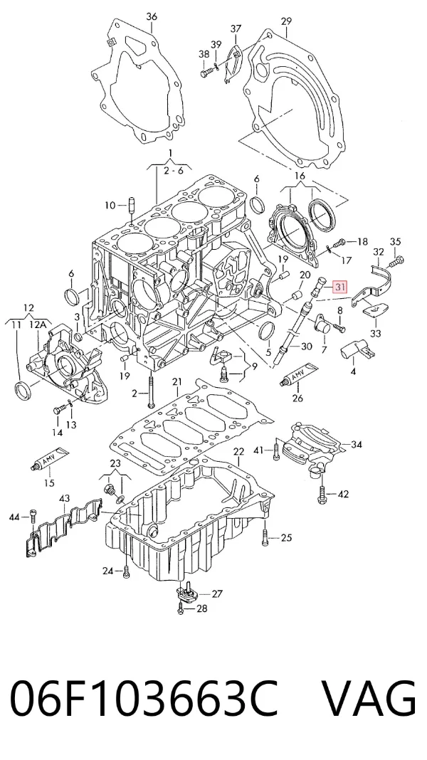 Guia de sonda indicador do nível de óleo no motor 06F103663C VAG