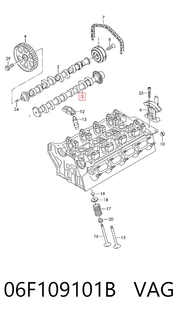 Árvore distribuidora de motor de admissão 06F109101B VAG