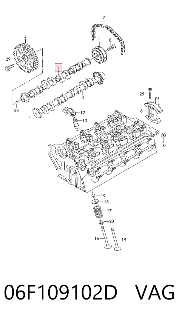 Árvore distribuidora de motor de escape 06F109102D VAG