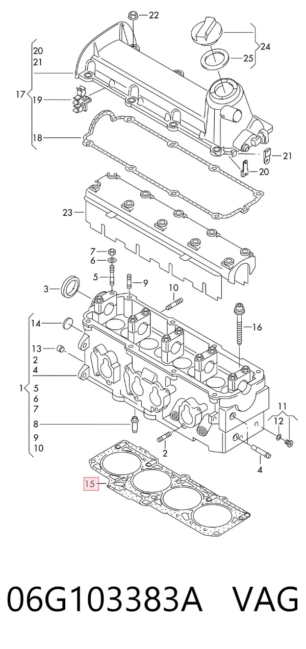 Vedante de cabeça de motor (CBC) 06G103383A VAG