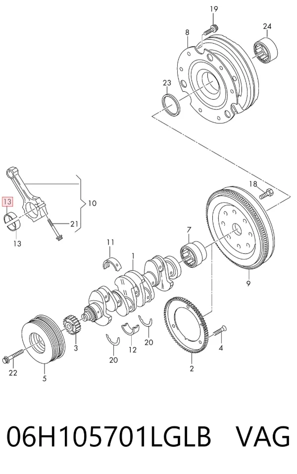 Folhas inseridas de cambota de biela, kit, padrão (STD) 06H105701LGLB VAG