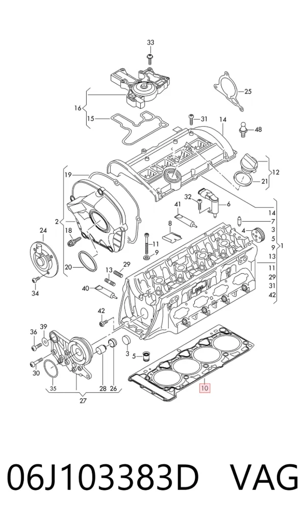 Vedante de cabeça de motor (CBC) 06J103383D VAG