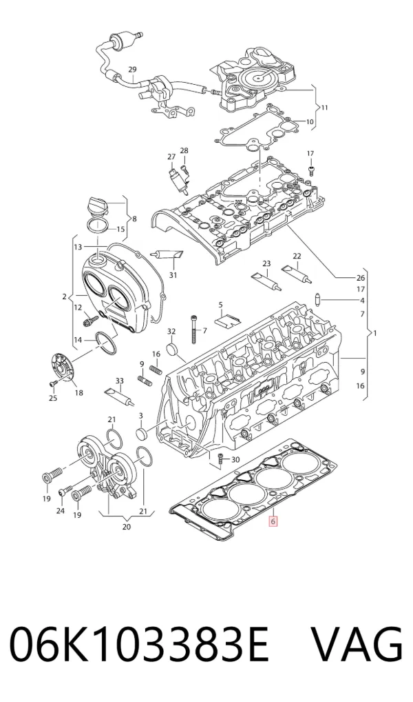 Vedante de cabeça de motor (CBC) 06K103383E VAG