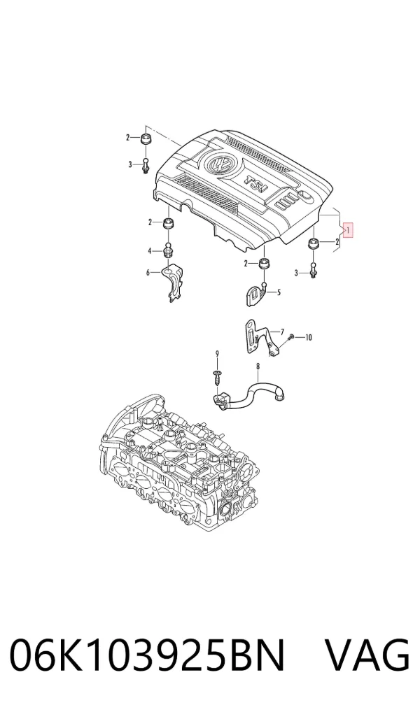 Tampa de motor decorativa 06K103925BN VAG