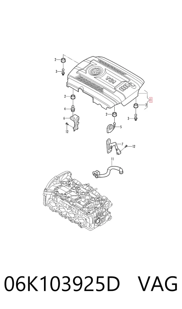 Tampa de motor decorativa 06K103925D VAG