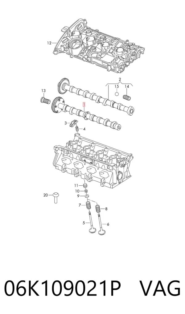Árvore distribuidora de motor de admissão 06K109021P VAG