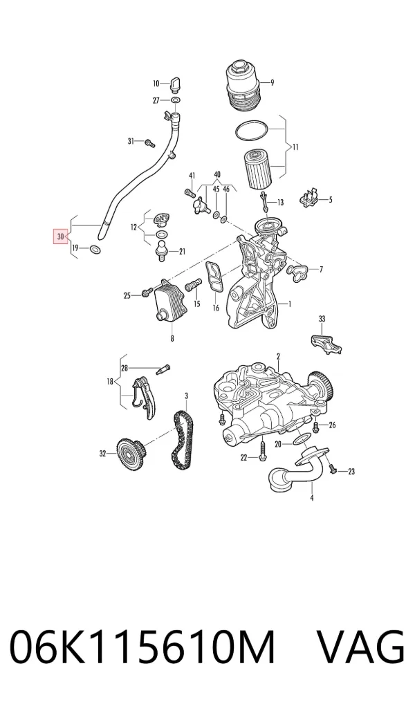 Guia de sonda indicador do nível de óleo no motor 06K115610M VAG