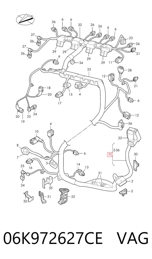 Fios isolados da seção de motor 06K972627CE VAG