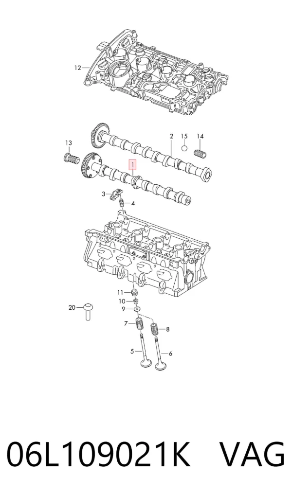 Árvore distribuidora de motor de admissão 06L109021K VAG