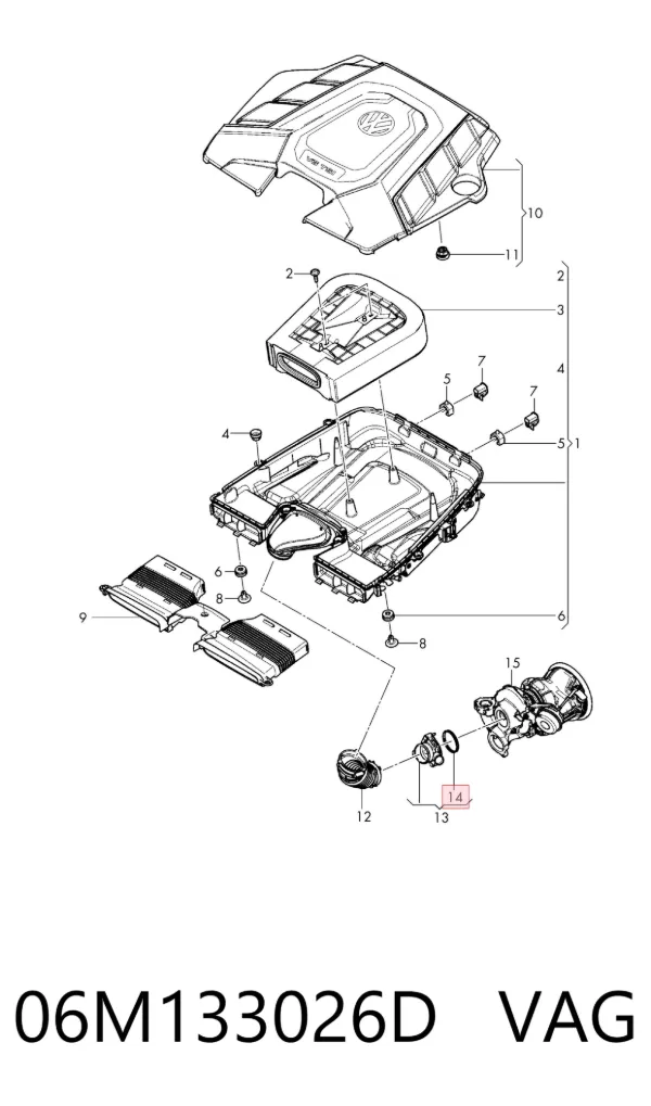Anel de vedação (vedante) de cano derivado de intercooler 06M133026D VAG