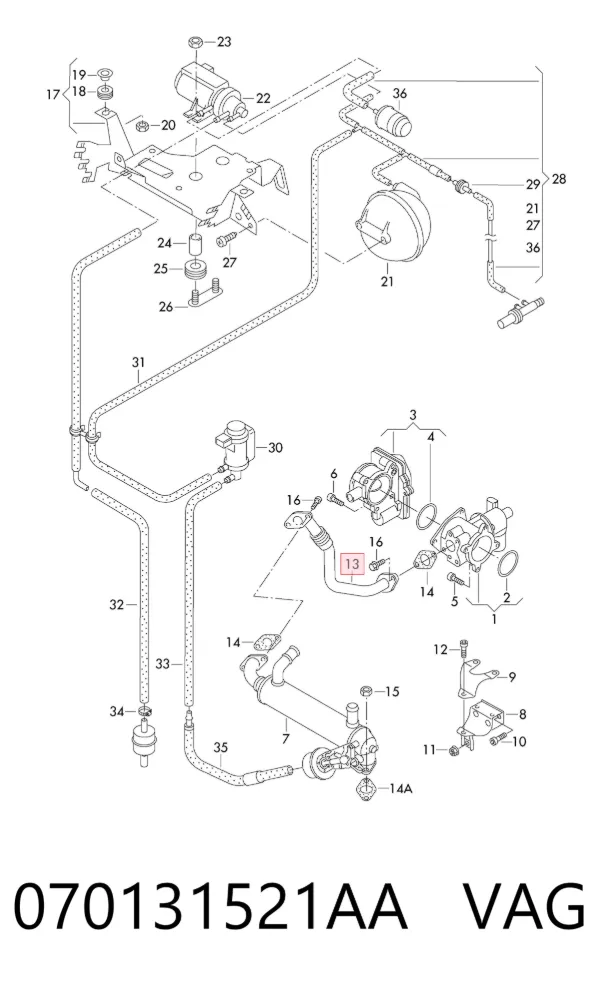 Cano derivado do sistema de recirculação dos gases de escape EGR 070131521AA VAG