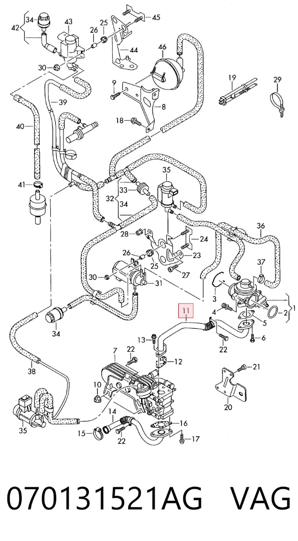 Cano derivado do sistema de recirculação dos gases de escape EGR 070131521AG VAG