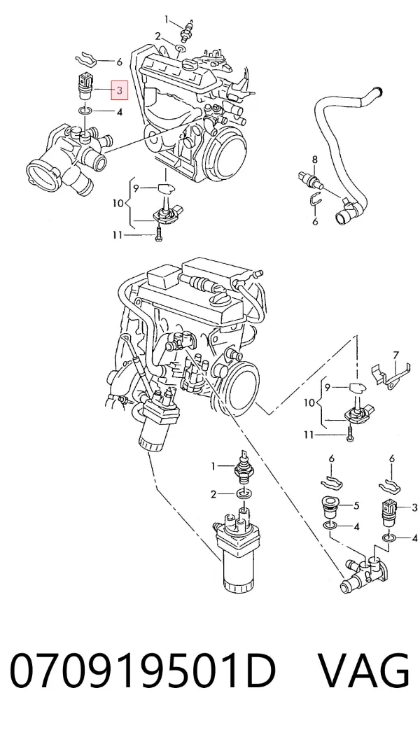 Sensor de temperatura do fluido de esfriamento 070919501D VAG