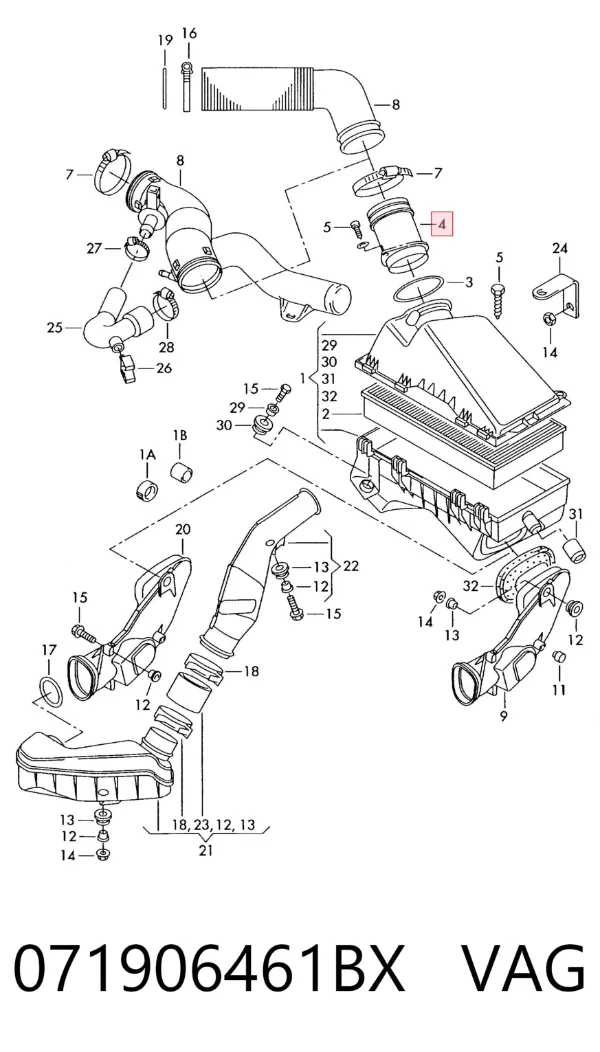Sensor de fluxo (consumo) de ar, medidor de consumo M.A.F. - (Mass Airflow) 071906461BX VAG