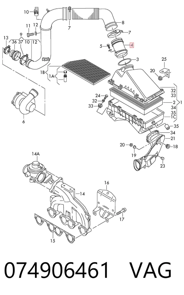 Sensor de fluxo (consumo) de ar, medidor de consumo M.A.F. - (Mass Airflow) 074906461 VAG