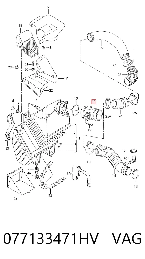 Sensor de fluxo (consumo) de ar, medidor de consumo M.A.F. - (Mass Airflow) 077133471HV VAG