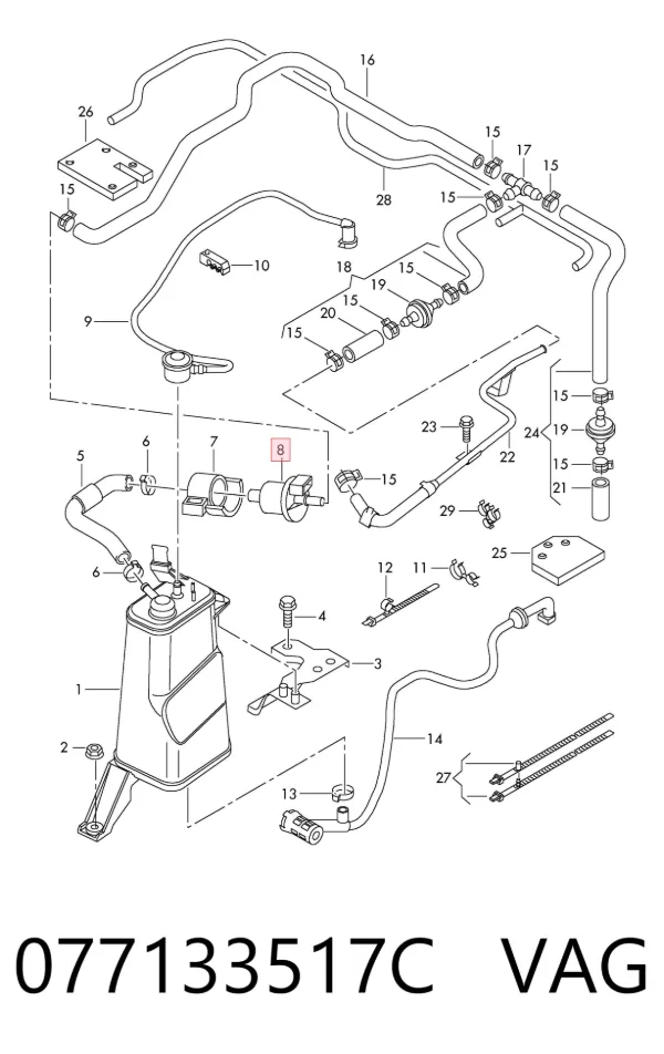 Válvula de ventilação dos gases do tanque de combustível 077133517C VAG