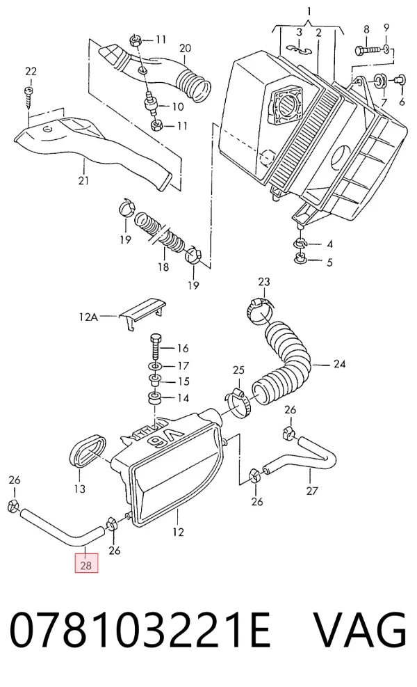 Cano derivado de ventilação de cárter (de separador de óleo) 078103221E VAG