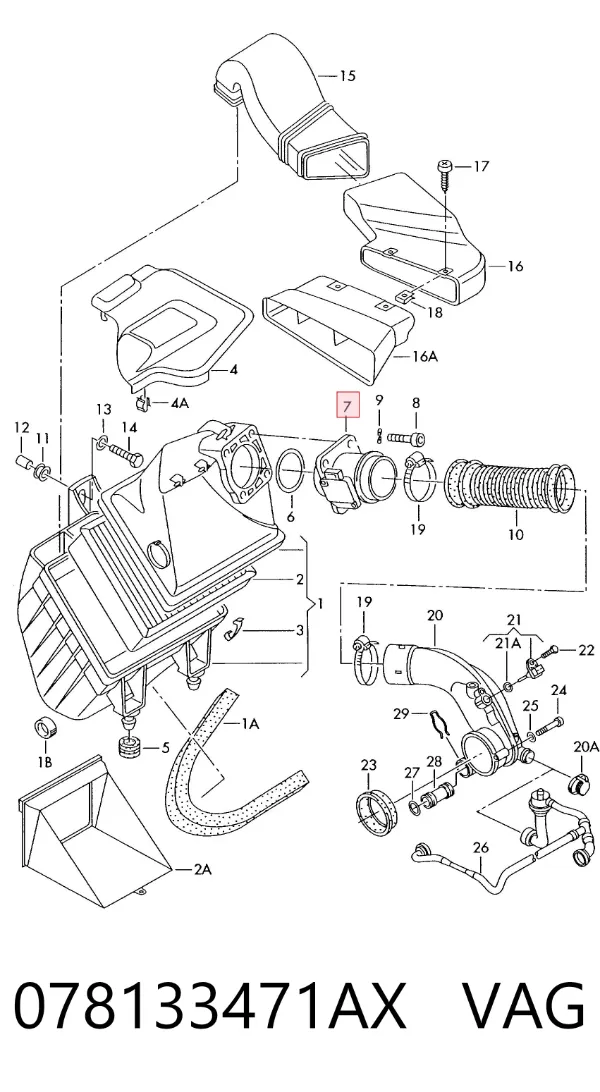 Sensor de fluxo (consumo) de ar, medidor de consumo M.A.F. - (Mass Airflow) 078133471AX VAG